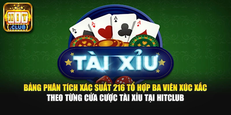 Bảng phân tích xác suất 216 tổ hợp ba viên xúc xắc theo từng cửa cược tài xỉu tại HitClub